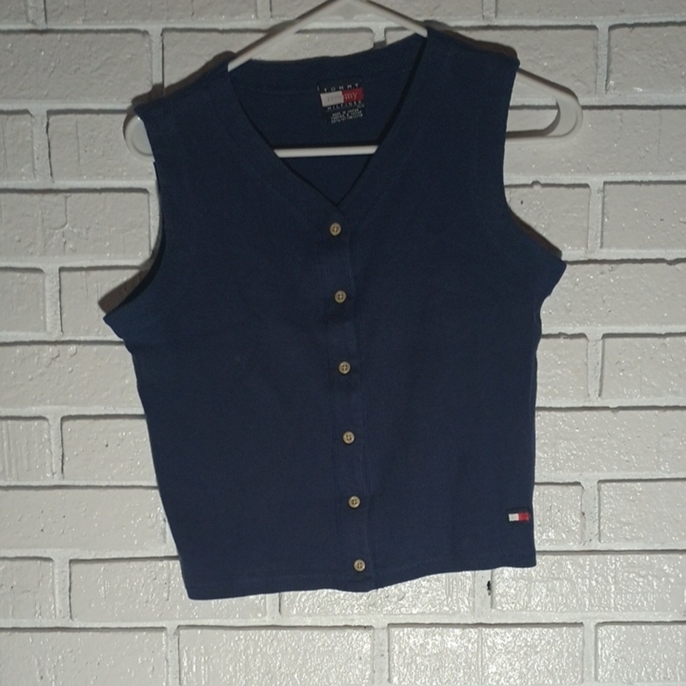 Tommy Hilfiger Navy Blue Button-Up Womens Shirt Size Medium